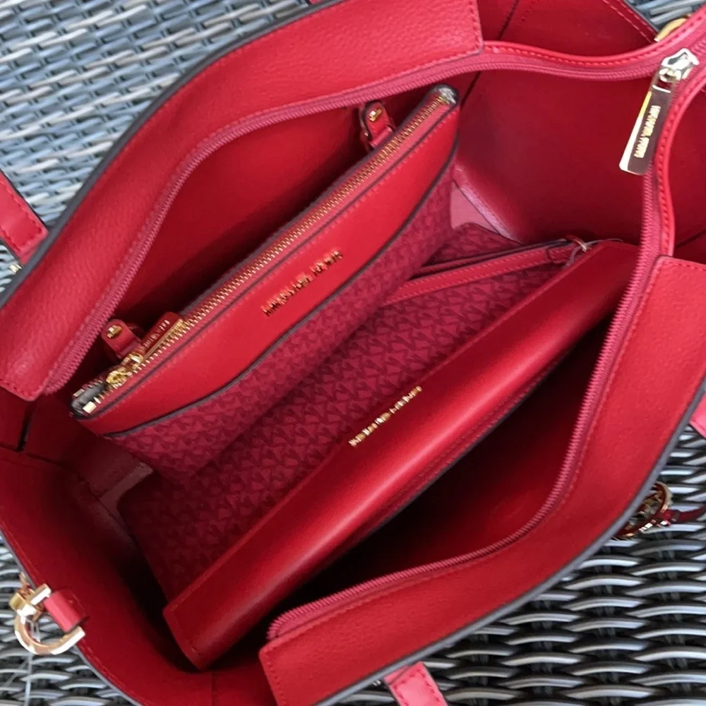 MICHAEL KORS Maisie Large Pebbled Leather 3-in-1 Tote Bag FLAME SIGNATURE COLOR